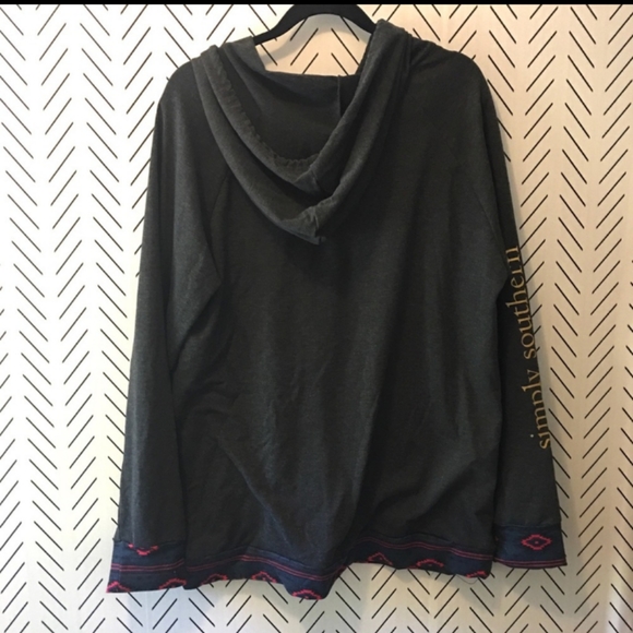 🆕 Simply Southern | Aztec Hoodie Sweatshirt Charcoal Grey & Coral Size Small - Picture 2 of 10